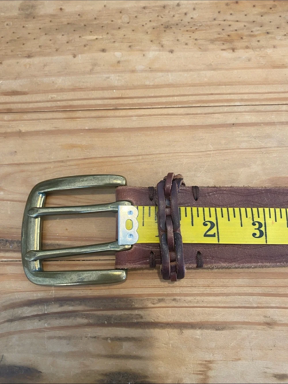 Lucky Brand Brown Leather Triple-Prong Belt with Brass-Tone Buckle
